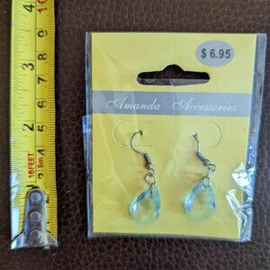 Pretty Light Blue Vintage "Amanda Accessories" Silver Tone Drop Earrings